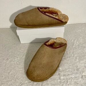 Old Friend Scuff Suede Leather Slippers Men’s Size XLG (12-13) Sheepskin Lined